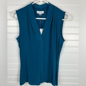 Calvin Klein Teal V-Neck Sleeveless Blouse